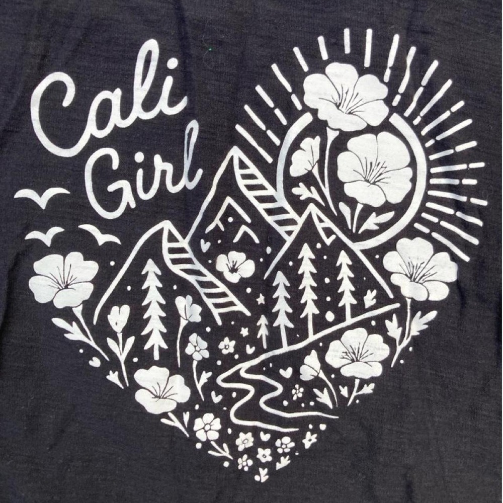 Zenana Cali Girl black t-shirt with white graphic california poppies